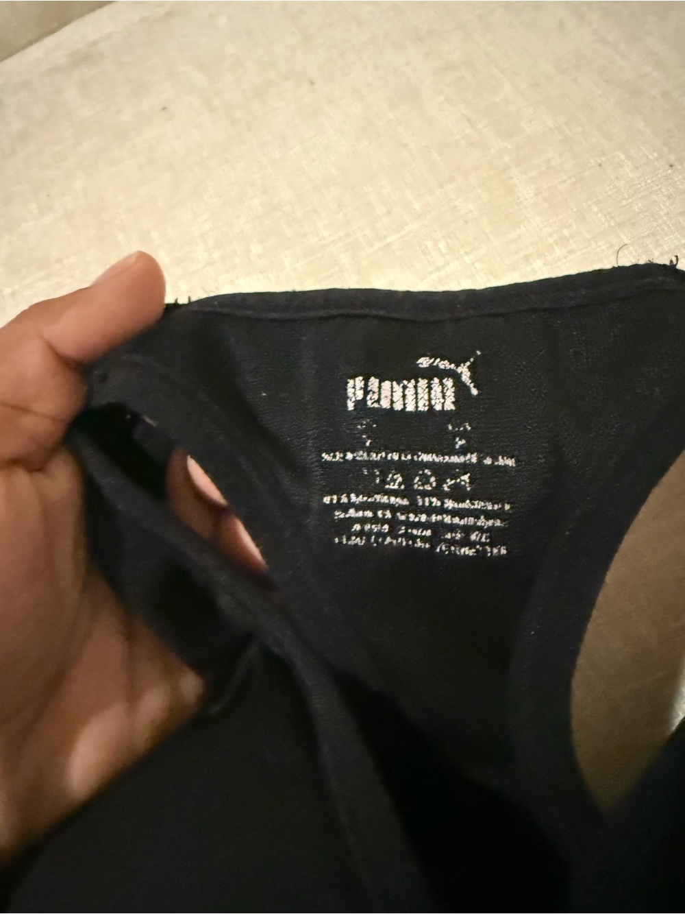 PUMA Black Racerback Supportive Sports Bra with Grey Logo Band - Picture 3 of 3